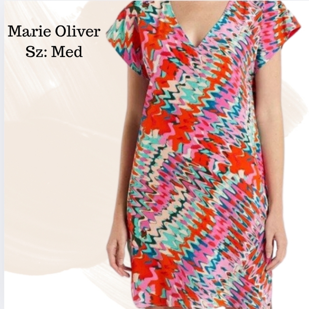 Marie Oliver Mia 100% Silk Dress Gold Lurex Shimmer Coral Pink M‎